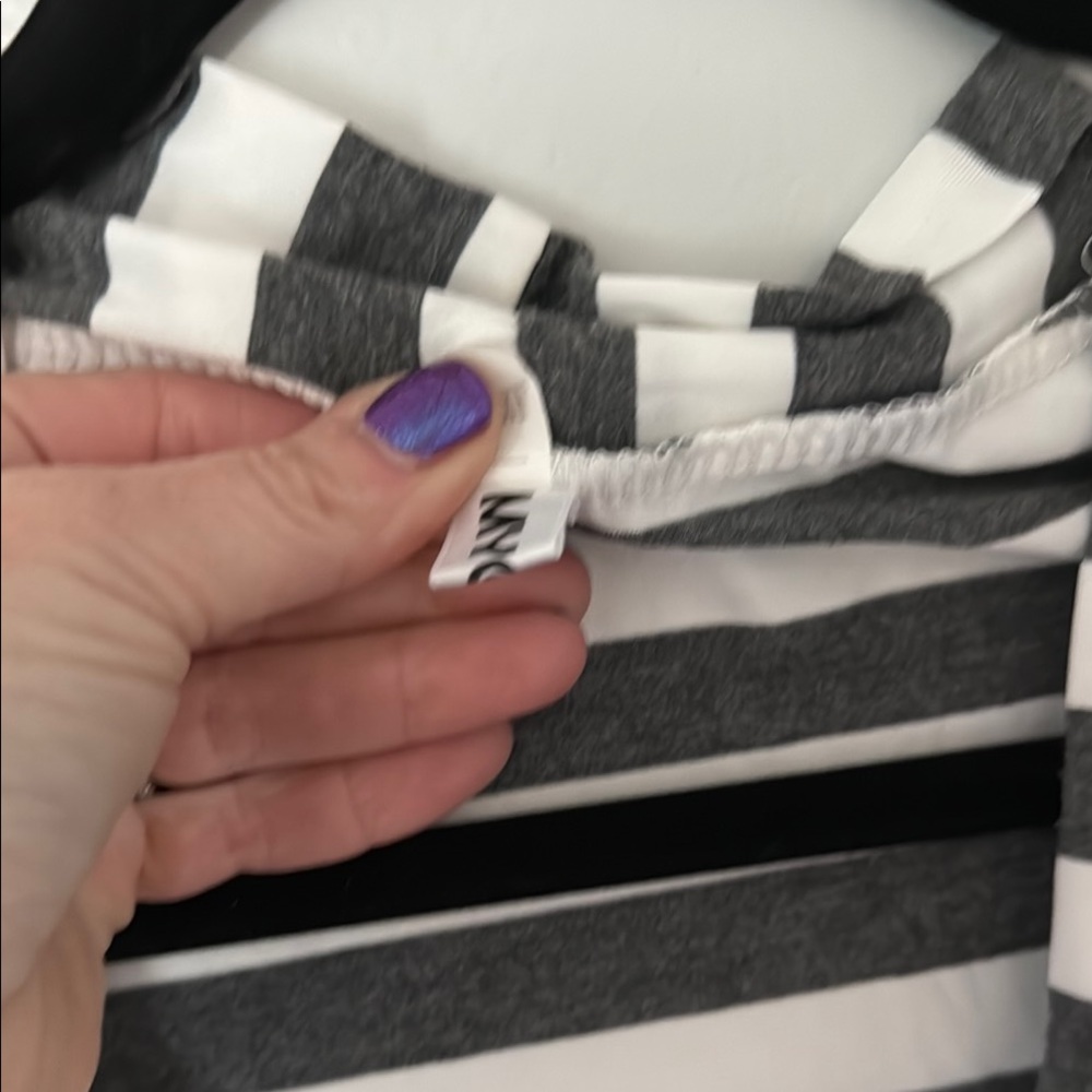 Striped Black and White Cardigan with Tan Elbow Patches - Picture 4 of 5